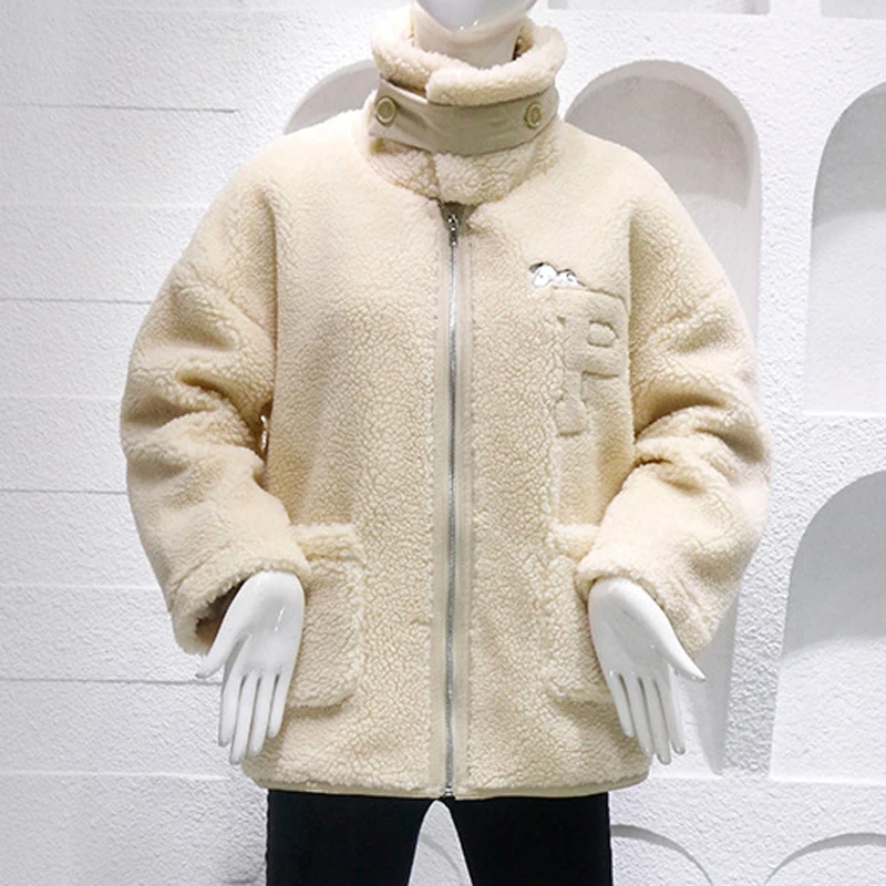 Белый короткий топ милое теплое плюшевое пальто с вышивкой снизу | Женская одежда