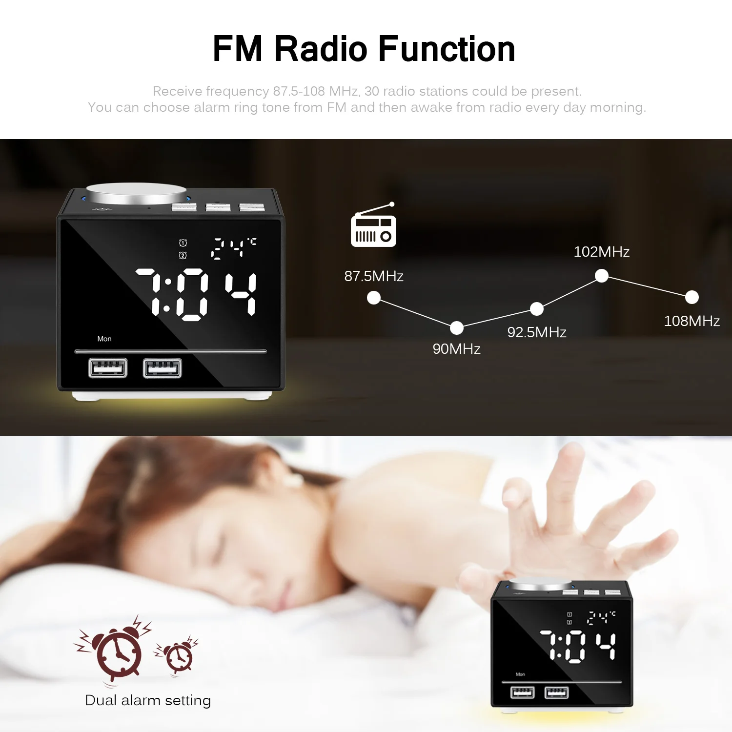 K3 Multifunction Smart Alarm Clock Bluetooth Speaker With LED Bedside Light FM Radio Snooze Function Dual USB Port UK/EU/US Plug
K3 Multifunction Smart Alarm Clock Bluetooth Speaker With LED Bedside Light FM Radio Snooze Function Dual USB Port UK/EU/US Plug