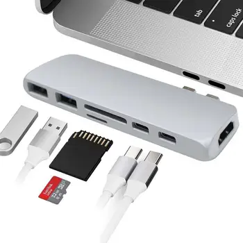 7 in 1 Aluminum USB-C Hub Adapter Dongle for MacBook Pro 13" and 15" 2016/2017 VGA Thunderbolt 3
7 in 1 Aluminum USB-C Hub Adapter Dongle for MacBook Pro 13" and 15" 2016/2017 VGA Thunderbolt 3