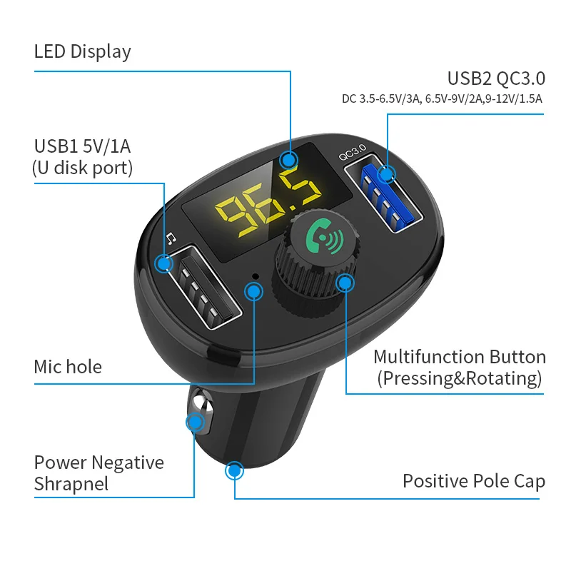 MP3 плеер JONSNOW автомобильное USB быстрое зарядное устройство QC3.0 Bluetooth FM модулятор