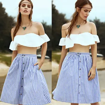 Sexy Women's Casual Button Stripe Single-breasted High Waist A-Line Mid Summer Skirts
Sexy Women's Casual Button Stripe Single-breasted High Waist A-Line Mid Summer Skirts