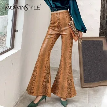 TWOTWINSTYLE Print PU Leather Flare Pants For Women High Waist Large Sizes Women's Trousers Autumn Vintage Fashion 2018 New
TWOTWINSTYLE Print PU Leather Flare Pants For Women High Waist Large Sizes Women's Trousers Autumn Vintage Fashion 2018 New