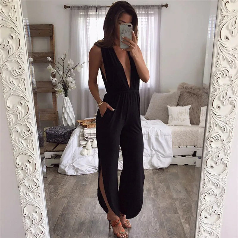 Sexy Women's Jumpsuit Summer Sleeveless Deep V-neck Bodycon Casual Plysuit Ladies' New Soild Color Bandage Backless Romper Hot
Sexy Women's Jumpsuit Summer Sleeveless Deep V-neck Bodycon Casual Plysuit Ladies' New Soild Color Bandage Backless Romper Hot