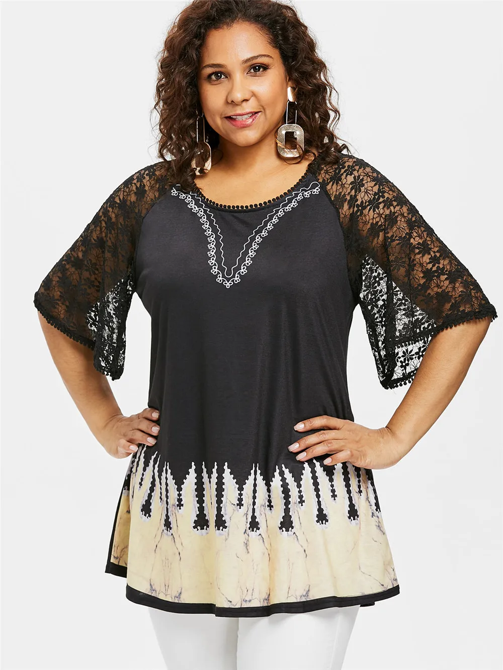 Plus Size Ethnic Print Lace Long Tee Women T-Shirt Summer Casual O Neck Raglan Sleeve T Shirt Big Size Ladies Tops Tees
Plus Size Ethnic Print Lace Long Tee Women T-Shirt Summer Casual O Neck Raglan Sleeve T Shirt Big Size Ladies Tops Tees