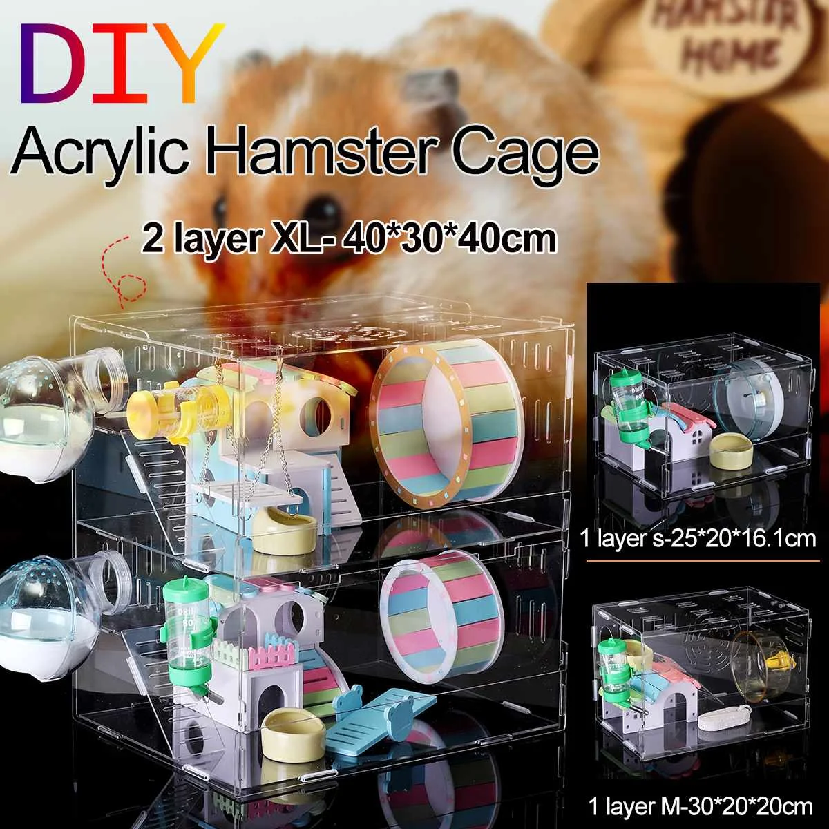 S/M/XL Single/ Double Layer Clear Acrylic Hamster Cage Castle Rat Guinea Pig Small Pets Chinchilla House Hedgehog Toy Bed
S/M/XL Single/ Double Layer Clear Acrylic Hamster Cage Castle Rat Guinea Pig Small Pets Chinchilla House Hedgehog Toy Bed