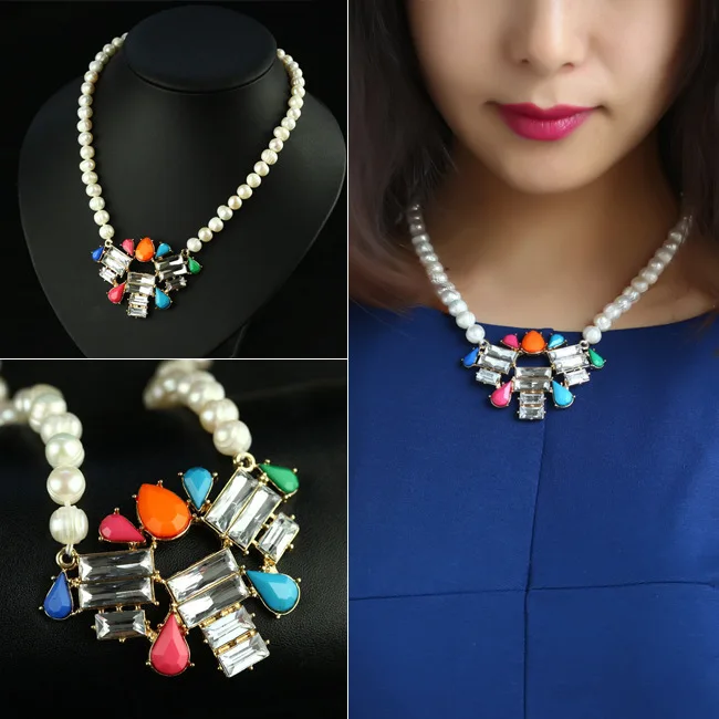 Natural Pearl Glass Crystal Colour Pendeloque Cut Personality Fashion Necklace Product | Украшения и аксессуары