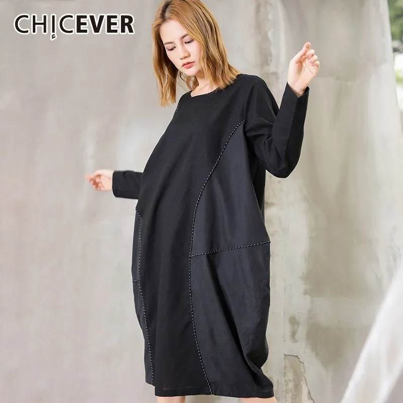 CHICEVER Patchwork Dress For Women O Neck Long Sleeve Loose Black Women's Midi Dresses Spring Fashion Casual Clothes New
CHICEVER Patchwork Dress For Women O Neck Long Sleeve Loose Black Women's Midi Dresses Spring Fashion Casual Clothes New