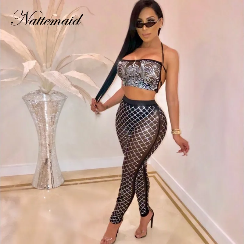 NATTEMAID Sleeveless Backless Strapless Off Shoulder 2 Piece Set Women Plaid Black Crystal Bandage Two Piece Set Top And Pants
NATTEMAID Sleeveless Backless Strapless Off Shoulder 2 Piece Set Women Plaid Black Crystal Bandage Two Piece Set Top And Pants