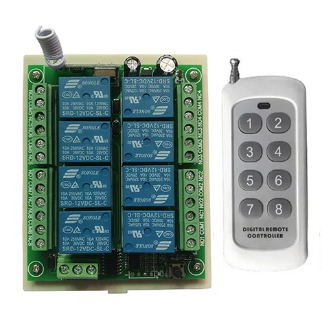 DC 12V 24V 8 CH Channels 8CH RF Wireless Remote Control Switch Remote Control System receiver transmitter 8CH Relay 315/433 MHz
DC 12V 24V 8 CH Channels 8CH RF Wireless Remote Control Switch Remote Control System receiver transmitter 8CH Relay 315/433 MHz
