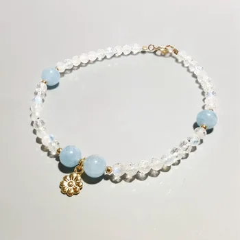 LiiJi Unique Natural Aquamarines Moonstone 925 Sterling Silver Gold color Flower Charm Bracelet For Women Children Drop Shipping
LiiJi Unique Natural Aquamarines Moonstone 925 Sterling Silver Gold color Flower Charm Bracelet For Women Children Drop Shipping