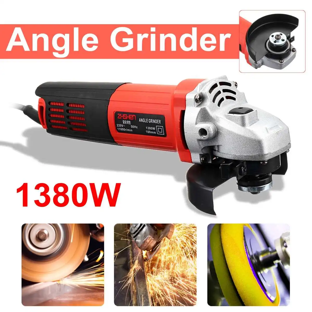 220V/50Hz 1380W 11000r/min Angle Grinder Electric Angle Grinding Metal Wood Cutting and grinding Machine Power Too
220V/50Hz 1380W 11000r/min Angle Grinder Electric Angle Grinding Metal Wood Cutting and grinding Machine Power Too