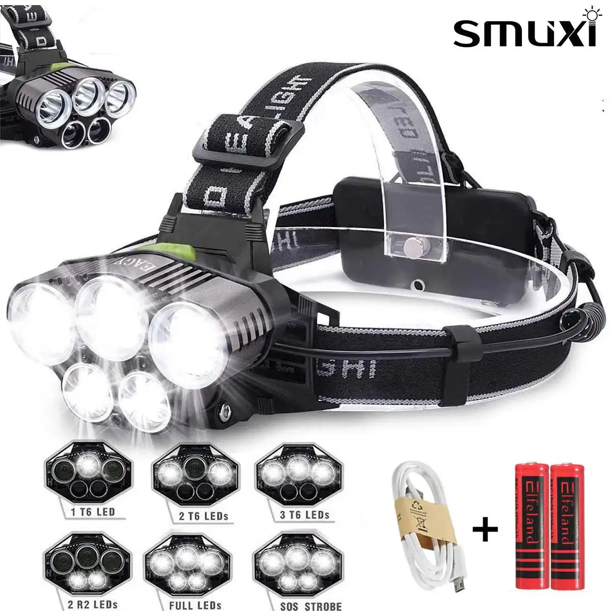 Smuxi USB Rechargeable Headlight 50000lm 5*T6 Head Lamp Fishing Flashlight Torch Head Light 18650 Hunting Lantern Headlamp
Smuxi USB Rechargeable Headlight 50000lm 5*T6 Head Lamp Fishing Flashlight Torch Head Light 18650 Hunting Lantern Headlamp