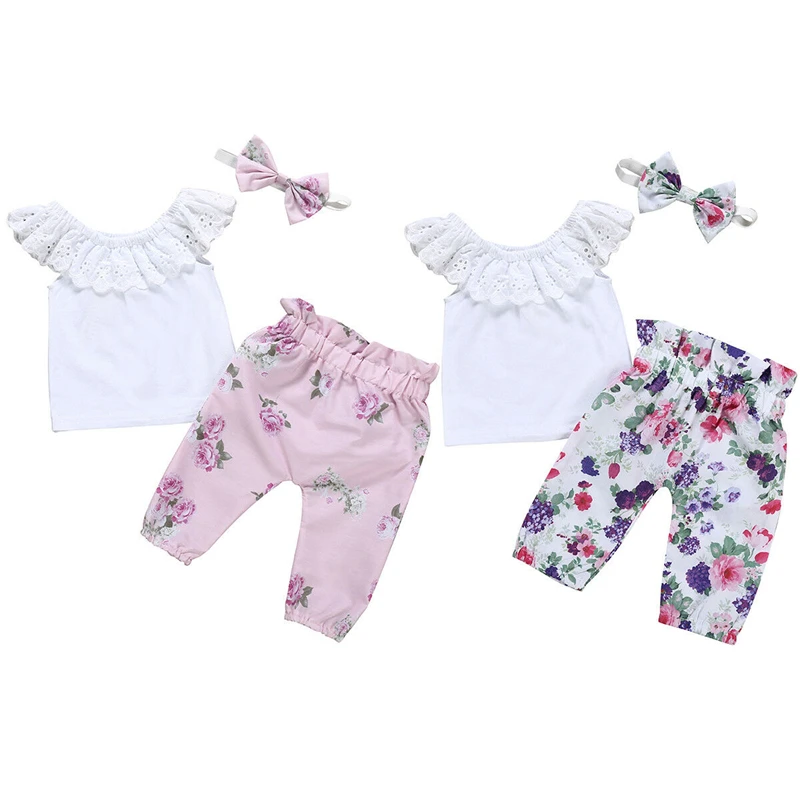 New Infant Kid Baby Girls Summer Clothes Sets 3PCS 2019 White Lace T-Shirt Tops Flower Pants Headband Modis Bebe Girl Outfit Set
New Infant Kid Baby Girls Summer Clothes Sets 3PCS 2019 White Lace T-Shirt Tops Flower Pants Headband Modis Bebe Girl Outfit Set