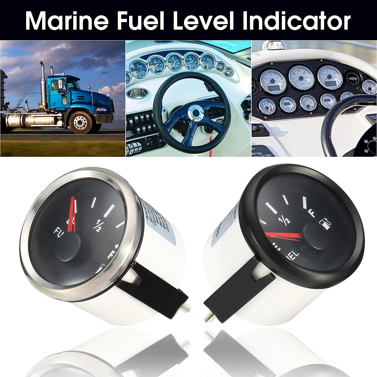 12/24V 240-33 Ohms Boat Fuel Level Gauge Marine Yacht Trim Tank Indicator 52mm Silver/Black IP67 for Most Kinds of Fuel Sensors
12/24V 240-33 Ohms Boat Fuel Level Gauge Marine Yacht Trim Tank Indicator 52mm Silver/Black IP67 for Most Kinds of Fuel Sensors