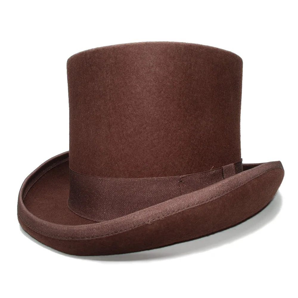 13cm Height Retro Women's Men's Brown Color Top Round Flat Top Wool 100% Vintage Magician President Lincoln Gentleman Bowler Hat
13cm Height Retro Women's Men's Brown Color Top Round Flat Top Wool 100% Vintage Magician President Lincoln Gentleman Bowler Hat