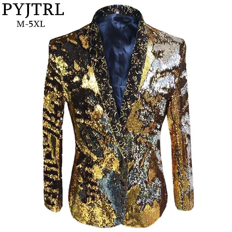 PYJTRL Tide Men Double-Color Sequins Coat Suit Jacket Punk Nightclub Bar DJ Fashion Flip Paillette Blazer Stage Singer Costumes
PYJTRL Tide Men Double-Color Sequins Coat Suit Jacket Punk Nightclub Bar DJ Fashion Flip Paillette Blazer Stage Singer Costumes