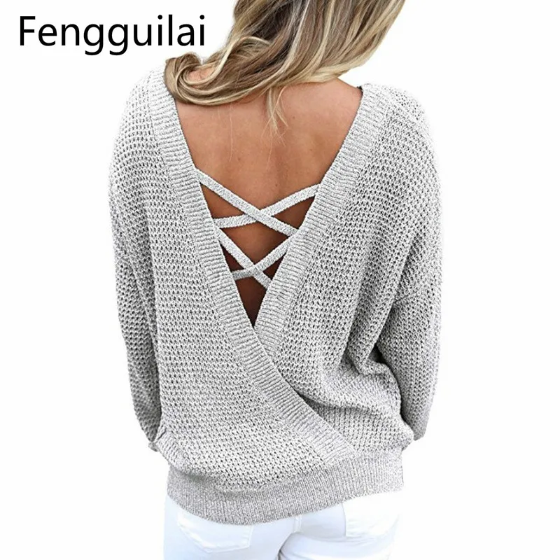 V Neck Backless Long Sleeve Women Sweaters And Pullovers Knitted Christmas Sweater Pullover Fall 2018 Fashion
V Neck Backless Long Sleeve Women Sweaters And Pullovers Knitted Christmas Sweater Pullover Fall 2018 Fashion