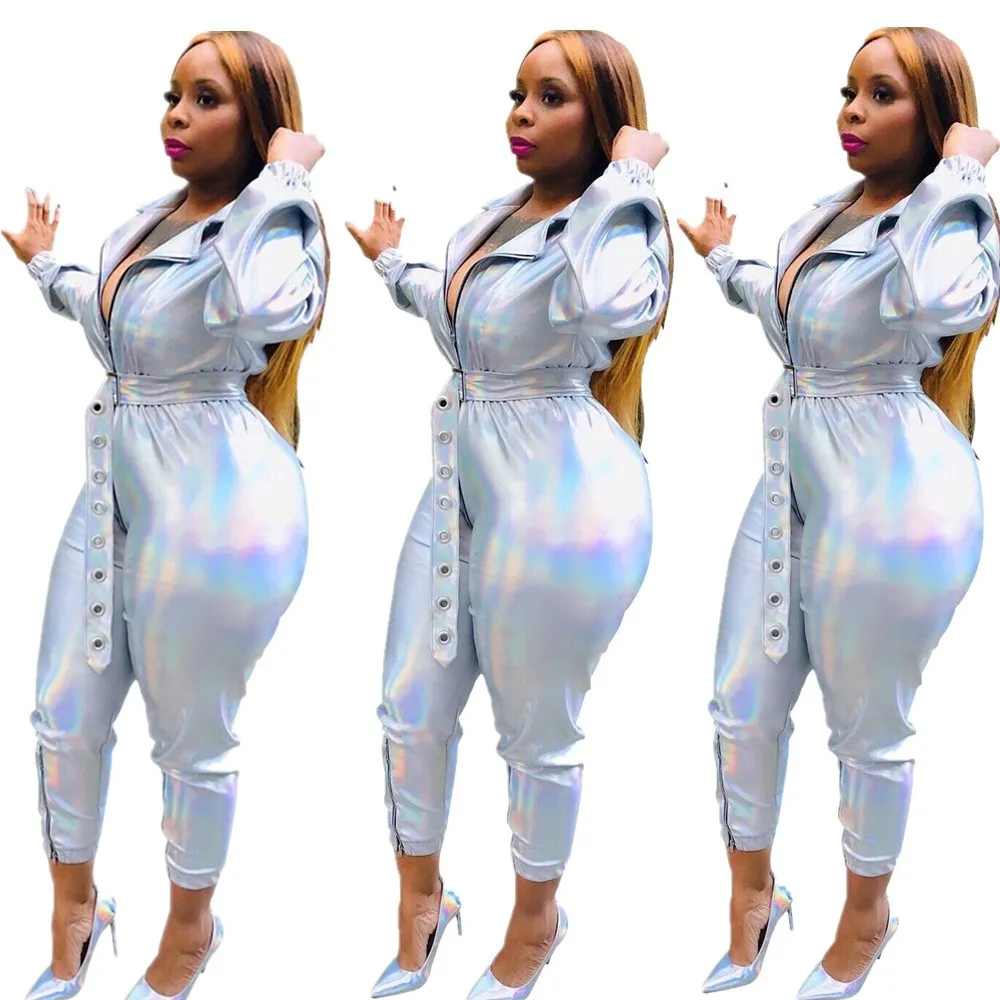 Women Jumpsuit Long Sleeve Silver PU Jumpsuit High Waist Sashes Long Jumpsuit Bodycon Sexy Bodysuit Overalls
Women Jumpsuit Long Sleeve Silver PU Jumpsuit High Waist Sashes Long Jumpsuit Bodycon Sexy Bodysuit Overalls
