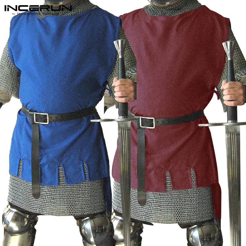 

INCERUN Medieval Men Knight Viking Tabard Warrior Shirt Surcoat Tops Stage Cosplay Costumes Vintage Sleeveless Men Shirts 2019