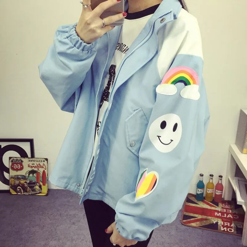 Spring Harajuku cartoon printing loose women rainbow jacket Female Autumn Baseball coat Women Short windbreaker Kawaii A9205
Spring Harajuku cartoon printing loose women rainbow jacket Female Autumn Baseball coat Women Short windbreaker Kawaii A9205