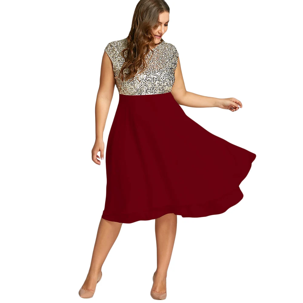 Women Flounce Plus Size 5XL Sequin Sparkly Night Dress Female Vintage Short Sleeves Knee-Length Party Ball Gown Vestidos
Women Flounce Plus Size 5XL Sequin Sparkly Night Dress Female Vintage Short Sleeves Knee-Length Party Ball Gown Vestidos