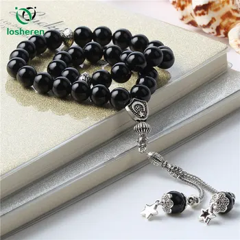 

LOSHEREN Natural Black Agates Stone Rosary 33 99 Muslim Tasbih Eid Gift For Man Islam Prayer Beads Misbaha Islamic Bracelets
