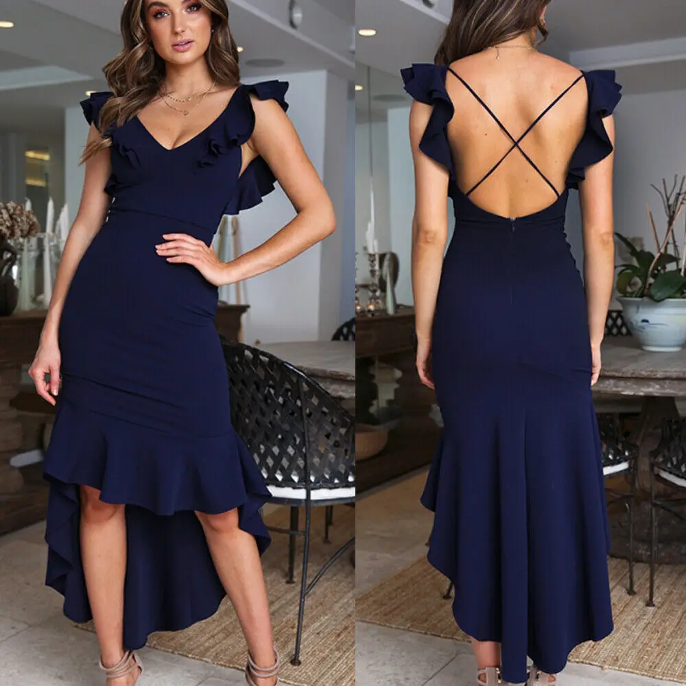 Elegant Women Holiday Backless Frill V-Neck Irregular Ruffle Maxi Dress Summer Beach Prom Ball Navy Blue Slim Party Dress S-XXL
Elegant Women Holiday Backless Frill V-Neck Irregular Ruffle Maxi Dress Summer Beach Prom Ball Navy Blue Slim Party Dress S-XXL