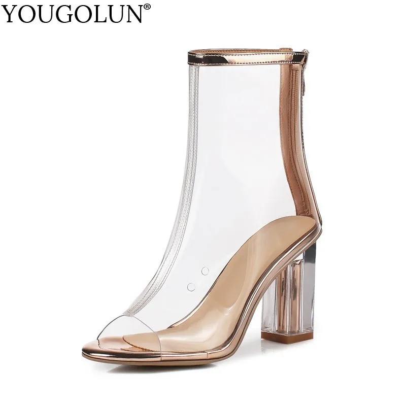 Summer Transparent Ankle Boots Women Sexy Peep Toe High Heels Lady Gold Clear PVC Thick Heel Boots Woman Summer Party Shoes A176
Summer Transparent Ankle Boots Women Sexy Peep Toe High Heels Lady Gold Clear PVC Thick Heel Boots Woman Summer Party Shoes A176