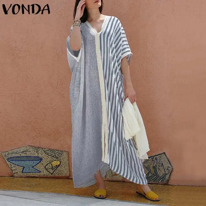 Women Striped Dress 2019 VONDA Sexy Lace Crochet V Neck Batwing Sleeve Patchwork Long Maxi Dress Casual Loose Vestidos Plus Size
Women Striped Dress 2019 VONDA Sexy Lace Crochet V Neck Batwing Sleeve Patchwork Long Maxi Dress Casual Loose Vestidos Plus Size