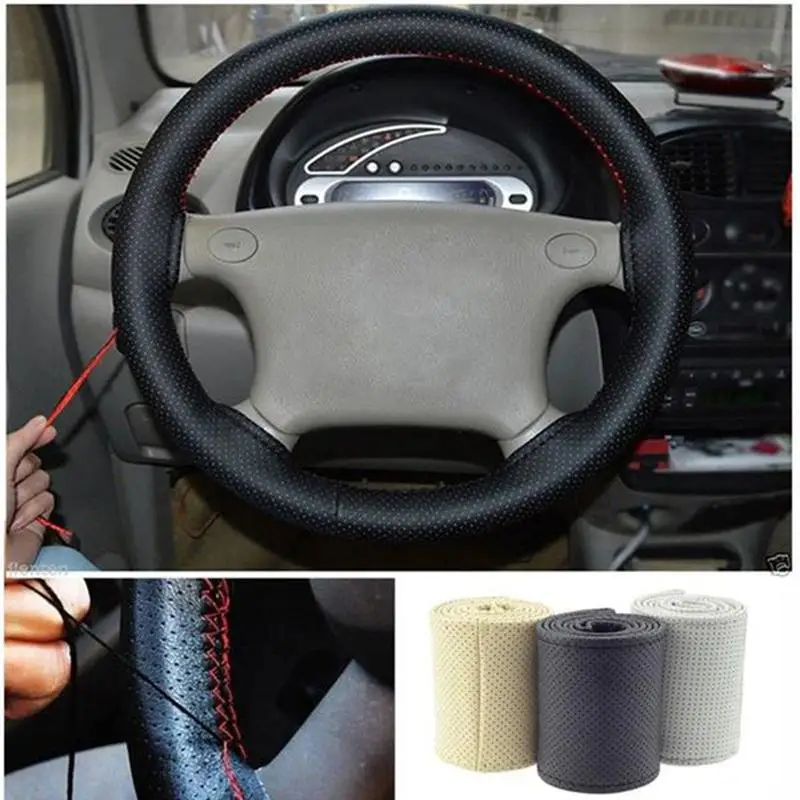 38cm Universal Car-stying Anti-slip Breathable PU Leather DIY Car Steering Wheel Cover Case and Thread Hot Selling
38cm Universal Car-stying Anti-slip Breathable PU Leather DIY Car Steering Wheel Cover Case and Thread Hot Selling