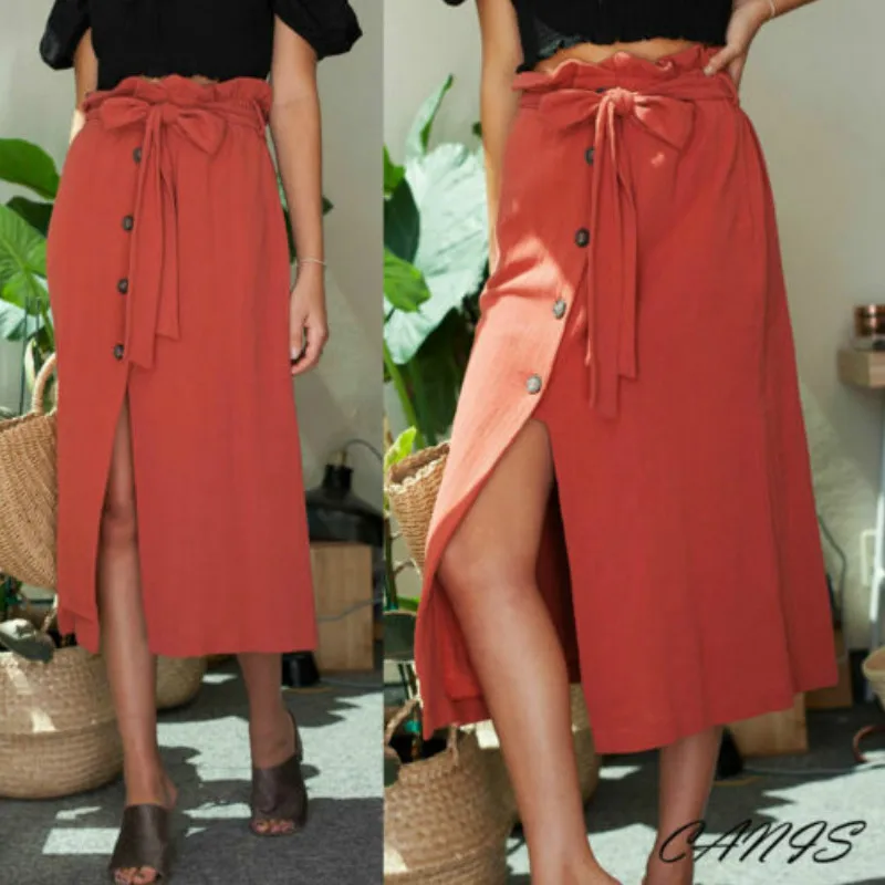 Women Summer Button Midi Skirt High Waist Front Slit Bandage Skirt OL Casual Bottoms
Women Summer Button Midi Skirt High Waist Front Slit Bandage Skirt OL Casual Bottoms