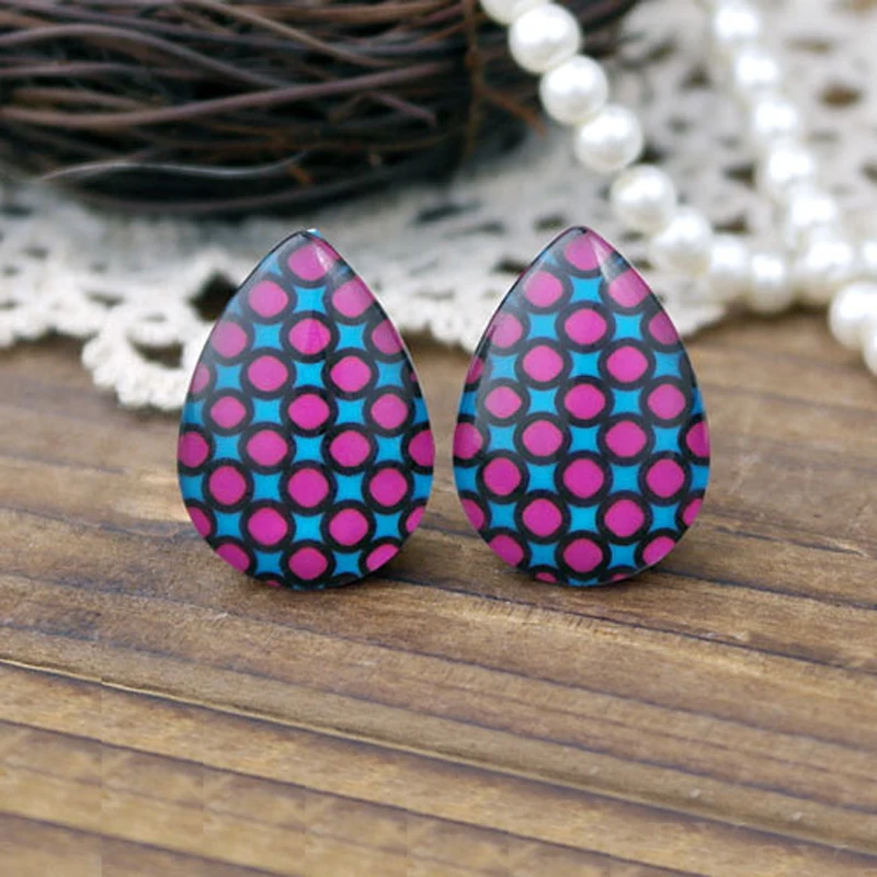 Handmade Jewelry Making Supplies Beads Photo Teardrop Glass Cabochon Geometry Pattern 18x25mm For DIY Earrings Necklace TD106 4 | Украшения