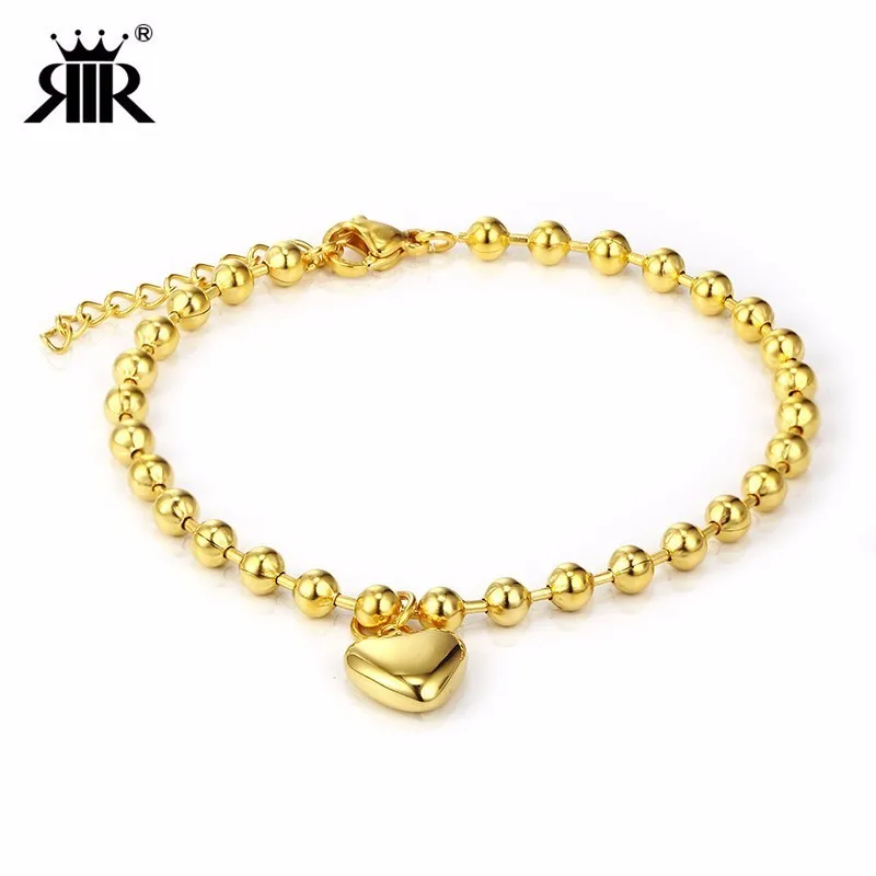 RIR Stainless Steel Golden Heart Shape Hanging Charm Bead Chain Bracelet Temperament Ladies Jewellery Bracelets
RIR Stainless Steel Golden Heart Shape Hanging Charm Bead Chain Bracelet Temperament Ladies Jewellery Bracelets