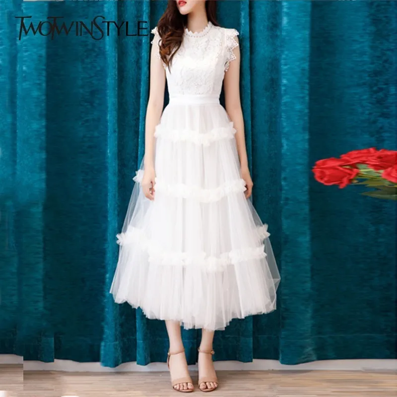 TWOTWINSTYLE Elegant Party Dress Women Sleeveless High Waist Lace Patchwork Mesh Dresses Female Korean Clothes 2019 Summer
TWOTWINSTYLE Elegant Party Dress Women Sleeveless High Waist Lace Patchwork Mesh Dresses Female Korean Clothes 2019 Summer