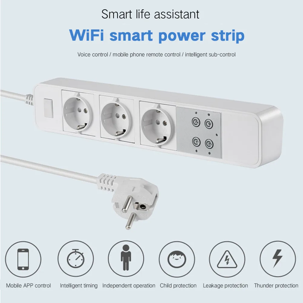 EU Plug WIFI Smart Socket Intelligent Power Strip Sub-control Socket Remote Control Smart Work For Amazon Alexa/Google Assistant
EU Plug WIFI Smart Socket Intelligent Power Strip Sub-control Socket Remote Control Smart Work For Amazon Alexa/Google Assistant