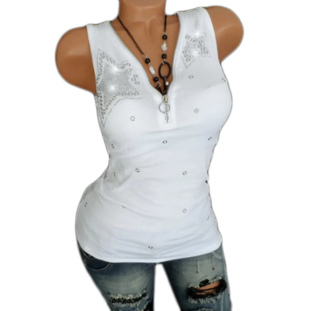 Sexy Slim Women's Summer Rhinestones Star Pattern Tank Tops Vest S-3XL Large Cotton Sleeveless Zipper V-Neck T-Shirt Streetwear
Sexy Slim Women's Summer Rhinestones Star Pattern Tank Tops Vest S-3XL Large Cotton Sleeveless Zipper V-Neck T-Shirt Streetwear