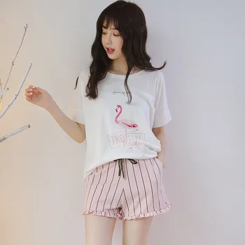 2019 Cotton Pajama Sets For Women Flamingos Short Sleeved + Shorts Home Suit Summer Nightly Recommended Female Home Clothing
2019 Cotton Pajama Sets For Women Flamingos Short Sleeved + Shorts Home Suit Summer Nightly Recommended Female Home Clothing