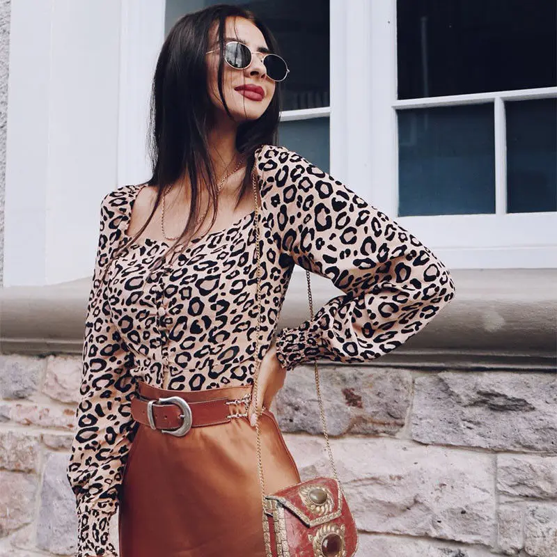 High Street Women Tops Blouse Leopard Print Long Sleeve Chiffon Button Down Elastic Square Collar Shirt
High Street Women Tops Blouse Leopard Print Long Sleeve Chiffon Button Down Elastic Square Collar Shirt