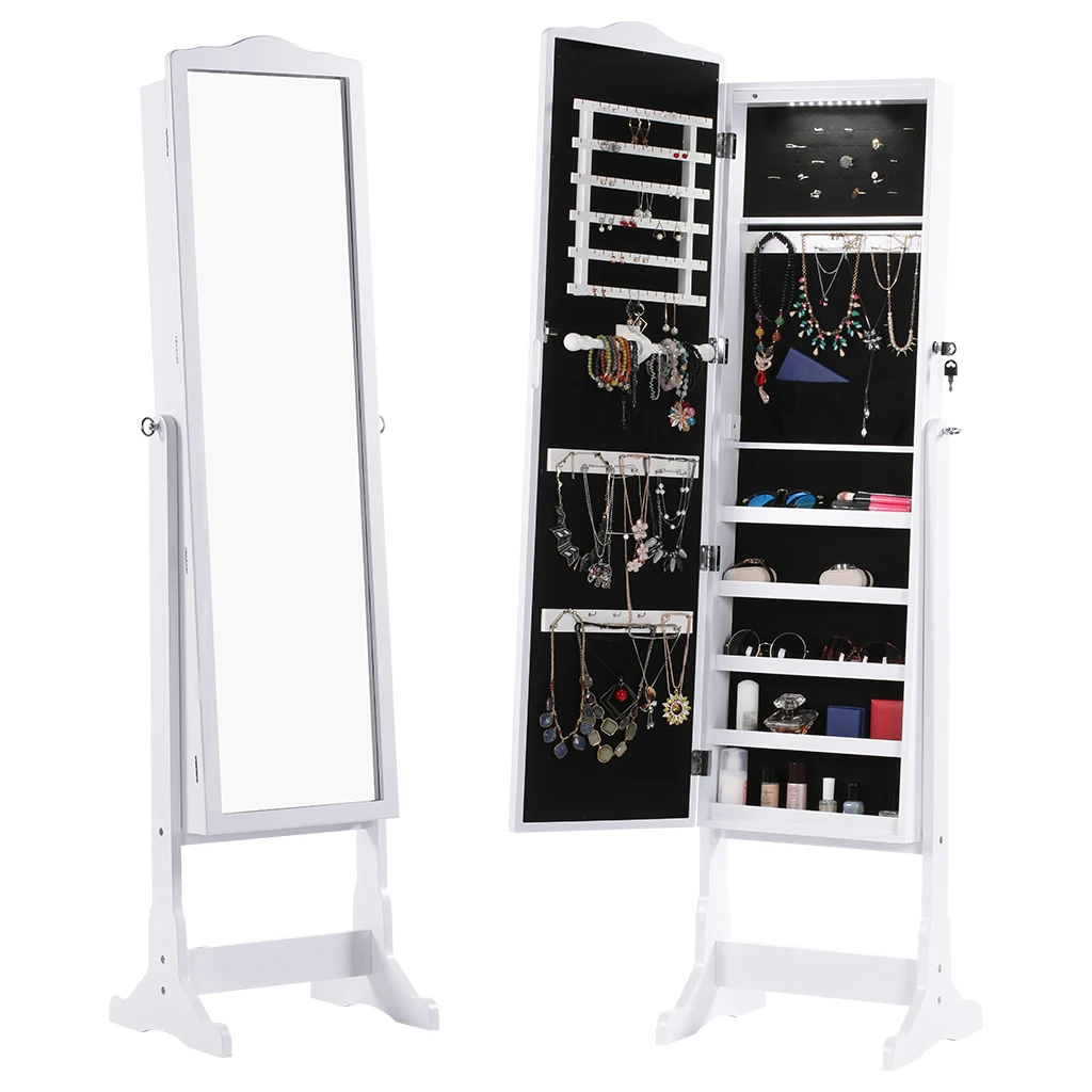 

LANGRIA Jewelry Cabinet Free Standing Lockable Full-Length Mirrored Jewelry Armoire with LED Lights Angle Adjustable Organizer