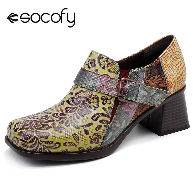 SOCOFY Vintage Floral Pattern Buckle Zipper Pumps Square Heel Genuine Leather Elegant Ladies Shoes New 2019 Spring Botas Mujer 
SOCOFY Vintage Floral Pattern Buckle Zipper Pumps Square Heel Genuine Leather Elegant Ladies Shoes New 2019 Spring Botas Mujer
