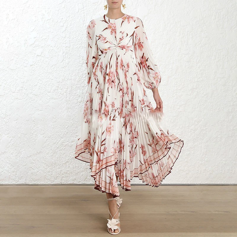 2018 зима Boho розовый цветочный принт для женщин длинное платье взлетно посадочной