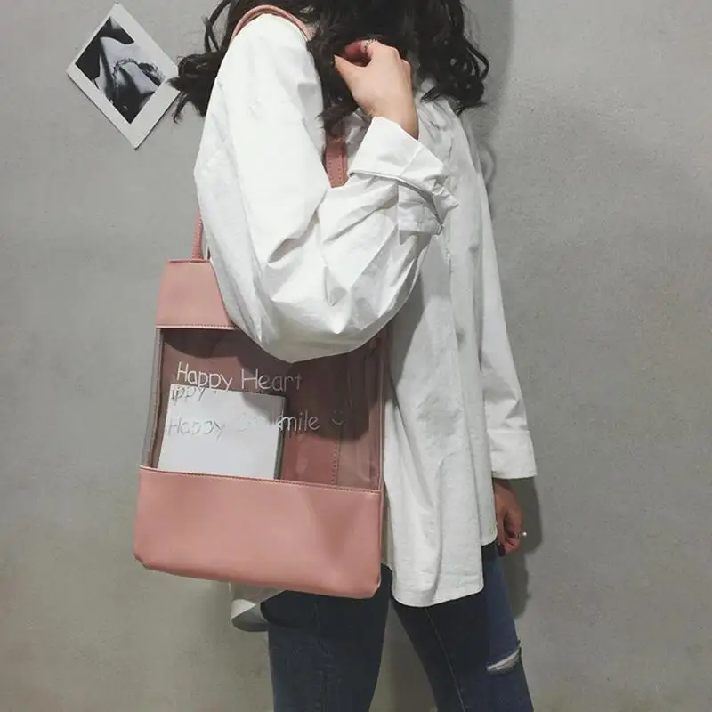 Fashion Women Shoulder Bags Clear PVC Summer 2019 Casual Bolsa Feminina Shopping Travel Handbags Girls Letter Print Tote
Fashion Women Shoulder Bags Clear PVC Summer 2019 Casual Bolsa Feminina Shopping Travel Handbags Girls Letter Print Tote