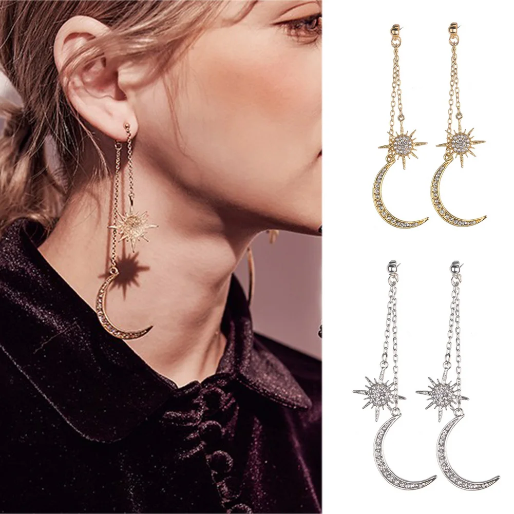 1 Pair Shiny Crystal Dangle Earrings Star Moon Earrings Charming Earrings Women Gold Silver Jewelry Elegant Long Drop Earrings
1 Pair Shiny Crystal Dangle Earrings Star Moon Earrings Charming Earrings Women Gold Silver Jewelry Elegant Long Drop Earrings