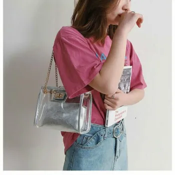 Fashion women's composite bag shoulder bag trend PVC transparent waterproof contrast color Messenger bag
Fashion women's composite bag shoulder bag trend PVC transparent waterproof contrast color Messenger bag