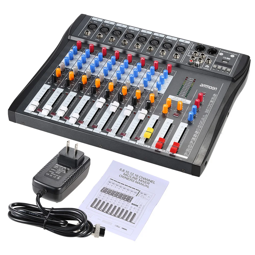 ammoon CT80S-USB 8 Channel Mixer Digital Mic Line Mixing Console with 48V Phantom Power for Recording DJ Stage Karaoke Music
ammoon CT80S-USB 8 Channel Mixer Digital Mic Line Mixing Console with 48V Phantom Power for Recording DJ Stage Karaoke Music