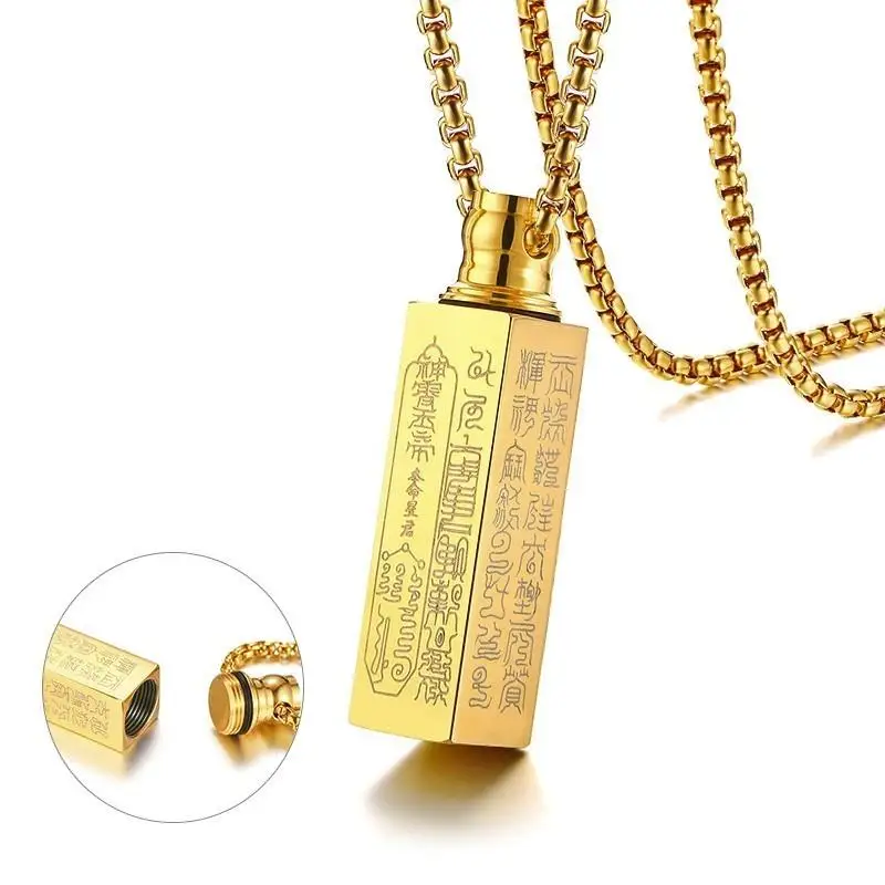 Hollow Tube Taoism Prayer Scripture Pendant for Men Women Stainless Steel Urn Cremation Openable Necklace Male Punk Jewlery
Hollow Tube Taoism Prayer Scripture Pendant for Men Women Stainless Steel Urn Cremation Openable Necklace Male Punk Jewlery