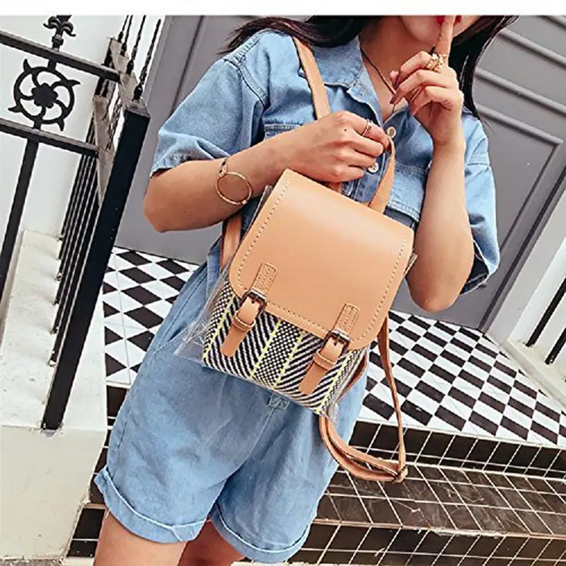 

Cute Transparent Women Backpack Jelly Color Clear PVC Schoolbag with Straw Inner Bag For Girls Teenagers Female Satchels