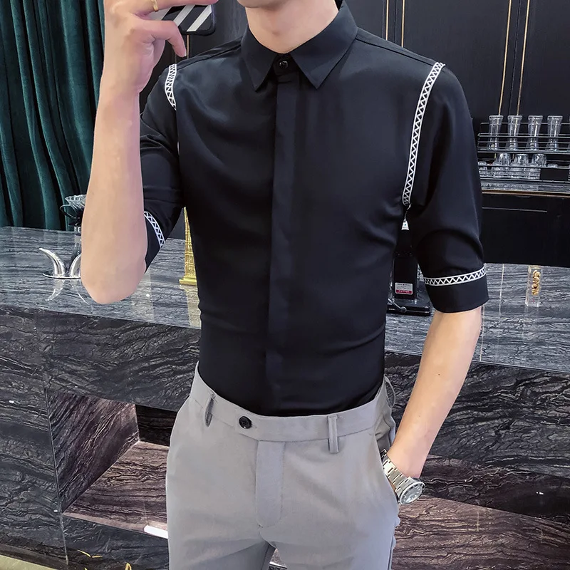 2019 Shirt Men Casual Slim Fit Half Sleeve Camisa Tuxedo Shirts Designers Social Masculina Prom Party Work Shirts chemise homme
2019 Shirt Men Casual Slim Fit Half Sleeve Camisa Tuxedo Shirts Designers Social Masculina Prom Party Work Shirts chemise homme