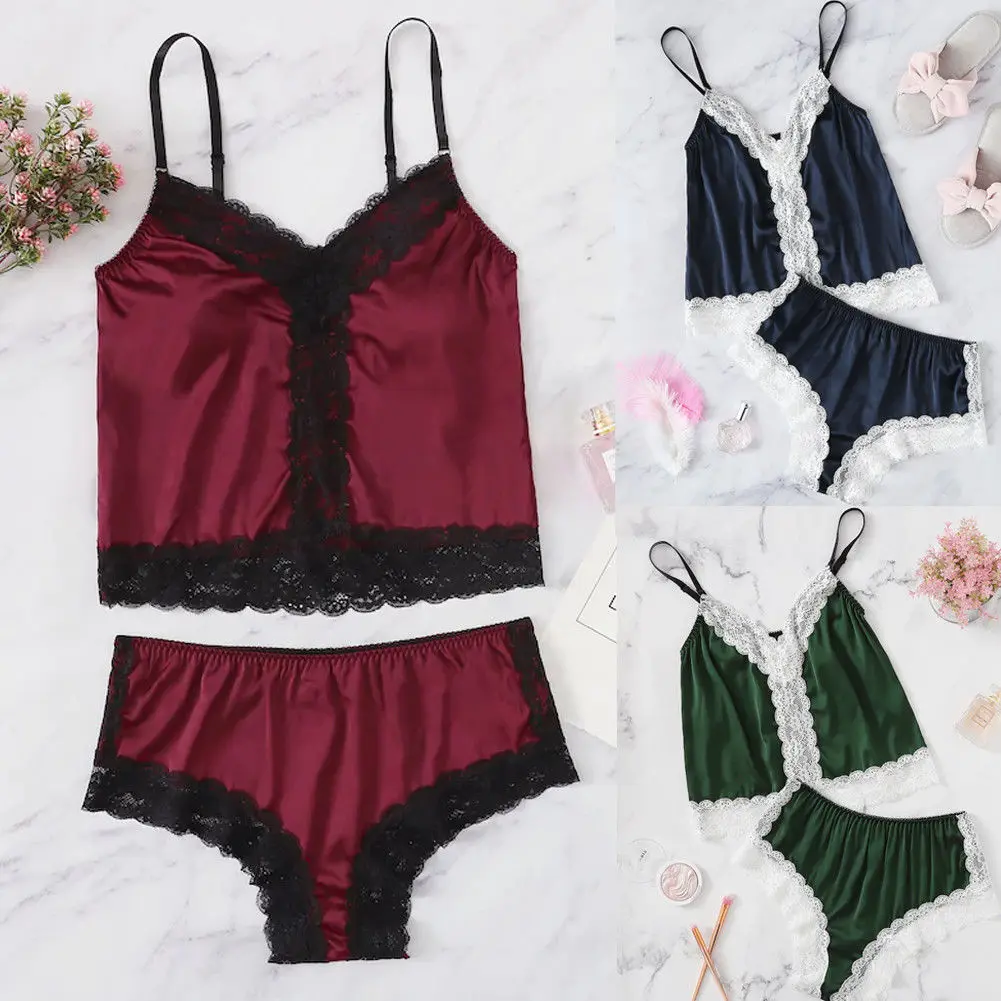 2pcs Sexy Womens Satin Lace Sleepwear Babydoll Nightdress Pajamas Set Summer Sexy Women Girl Nightwear
2pcs Sexy Womens Satin Lace Sleepwear Babydoll Nightdress Pajamas Set Summer Sexy Women Girl Nightwear