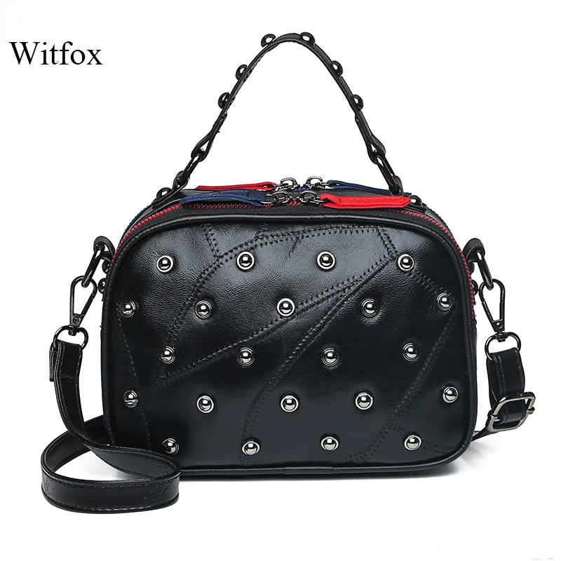 Witfox 100% Genuine leather Dot rivet handbag for women punk style Boston ladies tote Panelled double-sided zipper shoulder bag
Witfox 100% Genuine leather Dot rivet handbag for women punk style Boston ladies tote Panelled double-sided zipper shoulder bag
